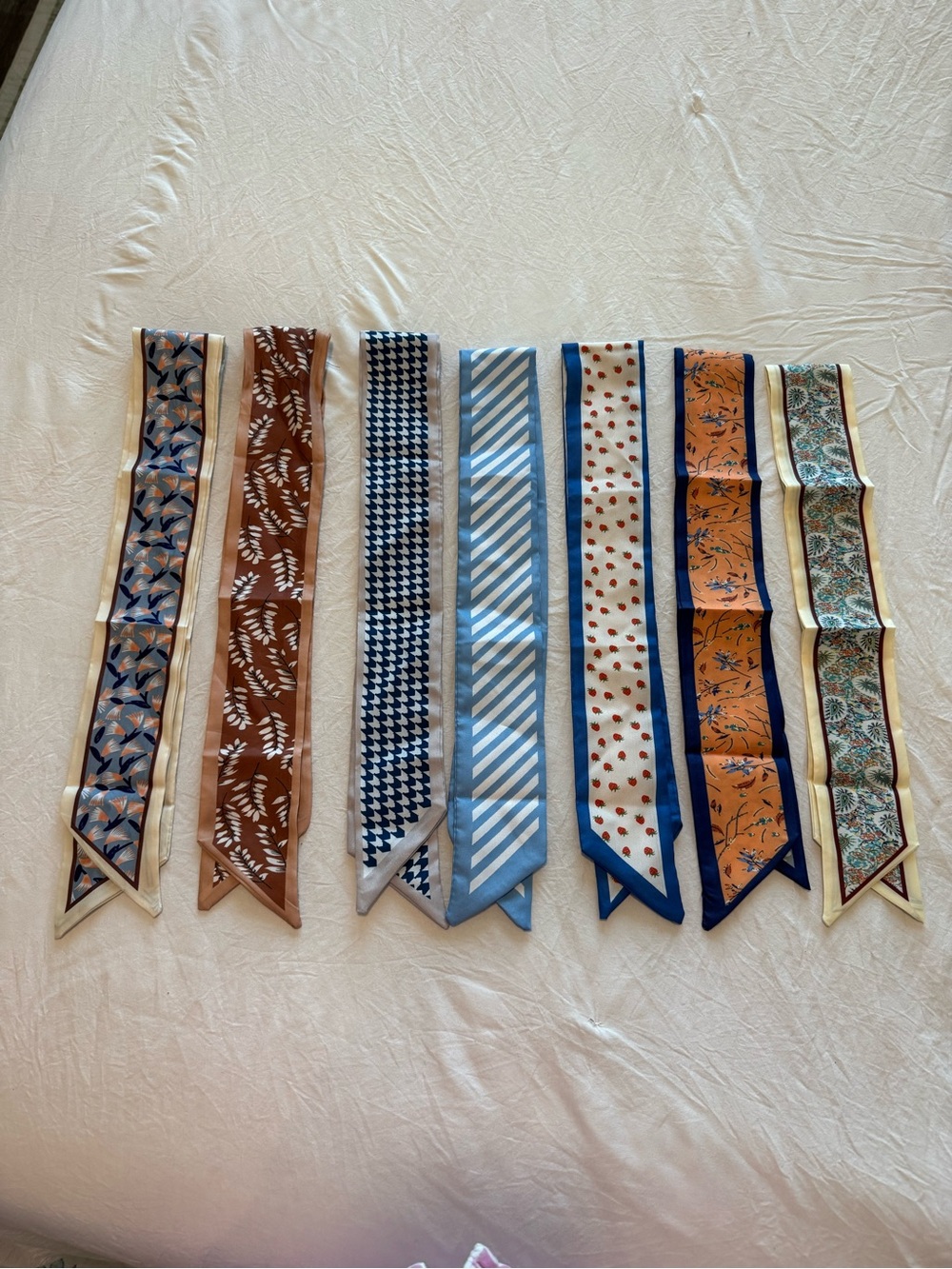 Silk Patterned Skinny Necktie/Headband Scarves - Blue & Brown Styles